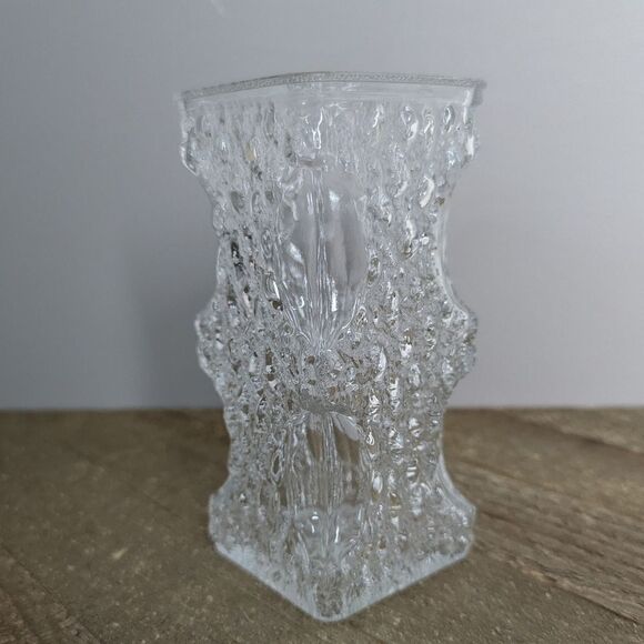Oberglas Austria Clear glass vase textured retro vintage square vase small - Picture 2 of 7